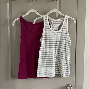 LOFT Women's Tank Tops - Burgundy and Gray Striped
